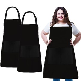 XIEJINJIA Pack of 2 Plus Size Adjustable Cooking Apron Long Ties with 2 Pockets Extra Wide Chef Apron Kitchen Cooking Garden Baking BBQ for Women Men Black