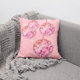 THDSE Preppy Pink Disco Ball Trendy Pillow Covers, Y2K Room Decorative Throw Pillow Covers 18x18, Retro Room Decor Pillow Cases for Party Home Bedroom Couch Girl College Dorm