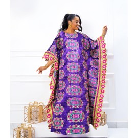 African Women Traditional Weeding Bazin Rich Boubou Dashiki Purple Embroidery Basin Riche Nigerian Pary Dress