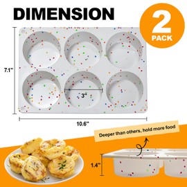 Silicone Egg Bite Molds, 2 Pack Silicone Egg Molds Frittata Pan, Deep 3 Inch Dash Egg Cups Sous Vide Egg Mold Round Rolls Molds for Egg Breakfast Sandwiches Omelets Dinner Rolls Baking - White