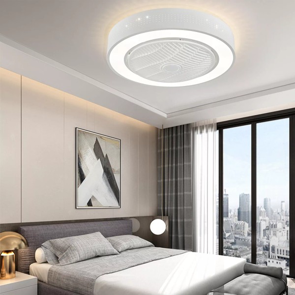 SENDERPICK 22in Modern Flush Mount Ceiling Fan W/ Dimmable LED