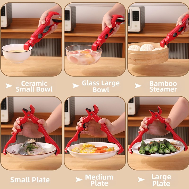 3-in-1 Hot Plate Gripper Tongs,Multi-Angle Hot Plate Gripper, Silicone Non-slip