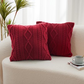 Kozyhvn Throw Pillow Covers Set of 2-12x20 Inch Handknit Decorative Throw Pillow Covers,Wool Woven Cushion Covers,Chunky Yarns Couch Pillow Covers for Sofa Living Room Home Decor,Red