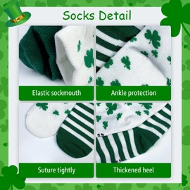 siopal 2 Pairs St. Patricks Day Socks for Kids, Knee High Shamrock Socks with Green Striped and White Shamrock for Irish Party St Patricks Day Decorations for Unisex Toddler 1-3 Years
