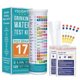 17 en 1 Kit de Test Agua Potable, 125 Tiras Papel de Prueba de E. Coli, Tiras Reactivas para PH, Dureza, Plomo, Hierro, Cobre, Cloro, Zinc y Más, para Agua Potable, Agua Pozo, Piscina y Pecera