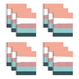 New Leaf Paper Large Spiral Bound Designer Notebooks, Bulk Pack of 12, Stripes and Dots Design, 11" x 9" 70 Sheets, 100% Recycled College Ruled Pages, Vegan, Made in USA