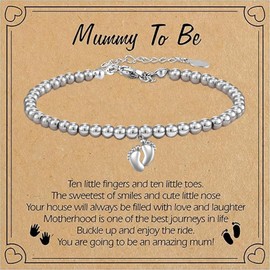 Mum to Be Gifts Baby Shower Gifts for Mum New Mum Gifts Mummy to Be Bracelet Gifts Silver Bracelet for New Mum with Little Foot Charm and Card Pregnancy Gifts for Mum Expecting 1st Mothers Day Gifts