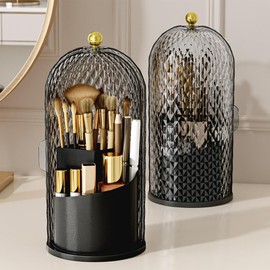 Makeup Brush Holder Organizer with Lid - 360°Rotating Waterproof Cosmetic Display Cases | Makeup Brush Organizer with Large Capacity