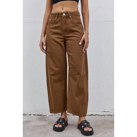 GREAIDEA Mid Rise Barrel Jeans for Women Wide Leg Mid Waist Cropped Denim Pants Y2k Baggy Boyfriend Jeans with Pockets