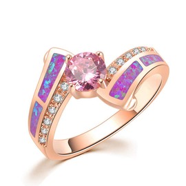 CiNily Rose Gold Plated Created Pink Fire Opal Pink Topaz Zircon Rings for Women Gemstone Ring Size 6