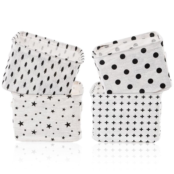 Fabric Storage Baskets, Pack of 4 Foldable Small Square Baskets