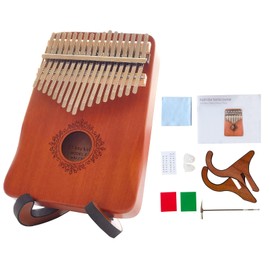 Kalimba Thumb Piano 17 Keys, Portable Mbira Finger Piano Set with Stand Tune Hammer Songbook etc. Music Instrument for Adults Beginners