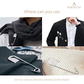 BEADNOVA - Alfileres de seguridad grandes de 5 pulgadas para ropa, grande, pesados, gigantes, para costura, acolchado, mantas, tapicería, lavandería y manualidades (13 cm, 5 unidades)