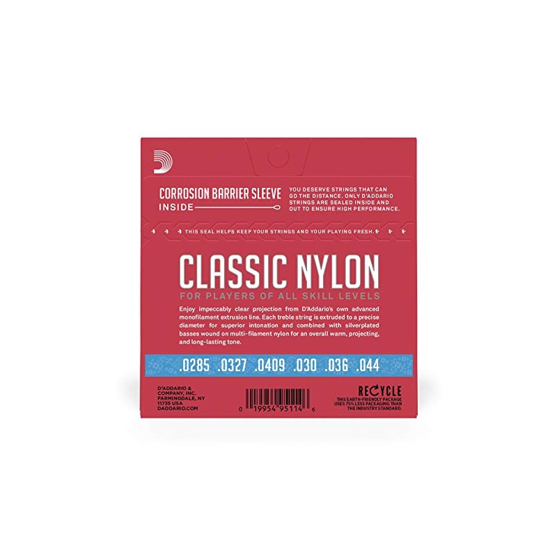D'Addario Cuerdas de nylon para guitarra clásica Student, EJ27H, tensión