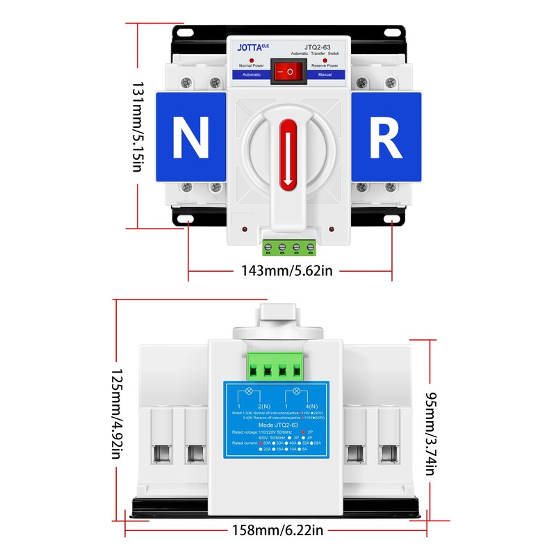 Dual Power Automatic Transfer Switch，ATS 2P 63A 110V 50/60Hz,Changeover Switch