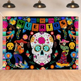 Banner Dia de Muertos,Fondo de Calavera 180×100cm,Decoracion Dia de Muertos