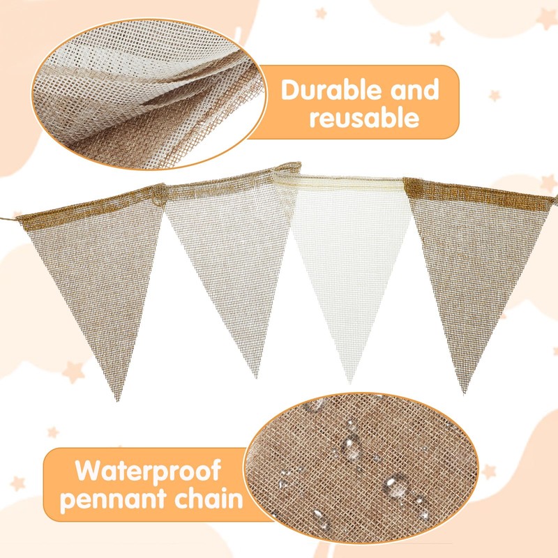 Elegaperma 8 M Hessian Bunting,Boho Beige Brown Burlap Bunting