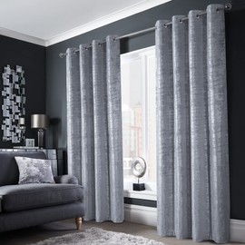 always4u Soft Velvet Curtains 95 Inch Length Luxury Bedroom Curtains Silver Foil Print Window Treatments for Living Room 1 Panel Silver