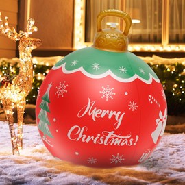 Inflatable Christmas Ball,23 Inch Giant Outdoor Christmas PVC Inflatable Ball,Large Blow Up Ball Decorations,Reusable Santa Snowman Inflatables Ball Hanging Decorations for Christmas Yard Garden(A)