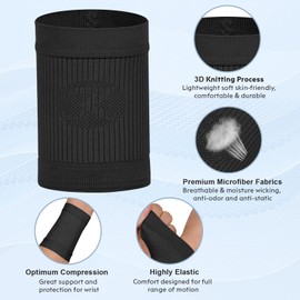 KEKING® Compression Wrist Sleeves for Women Men, 1 Pair, Premium Wrist Support Bands for Carpal Tunnel, Improve Circulation & Recovery, Tendonitis, Tennis, Sports - Wrist Brace Wrist Wraps, Black XL
