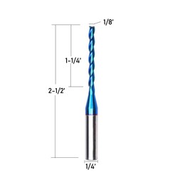 DashHound CNC Solid Carbide Router Bits 1/8 inch Cutting Dia 1/4 inch Shank Spiral Solid Carbide End Mill with NACO Coating for Wood Cut Carving Engraving BRF302