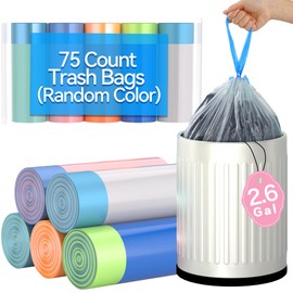 LJIACLEA Bathroom Small Drawstring Trash Bag 2.6 Gallon Random Colored Garbage Bag 75 Count Trash Can Liner for Bathroom, Office, Bedroom, Kitchen