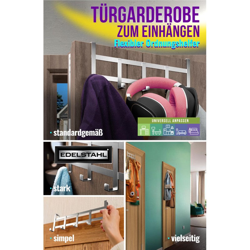 4happy Stainless Steel Door Coat Rack for Hanging - Door