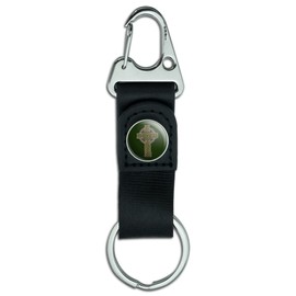 Celtic Christian Cross Irish Ireland Keychain with Leather Fabric Belt Clip-On Carabiner