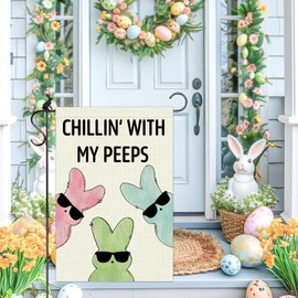 Easter Garden Flag 12 x 18 Inch Funny Sunglasses Bunny Double Sided Chillin' With My Pepes Yard Sign Outside Farmhouse Holiday Decor