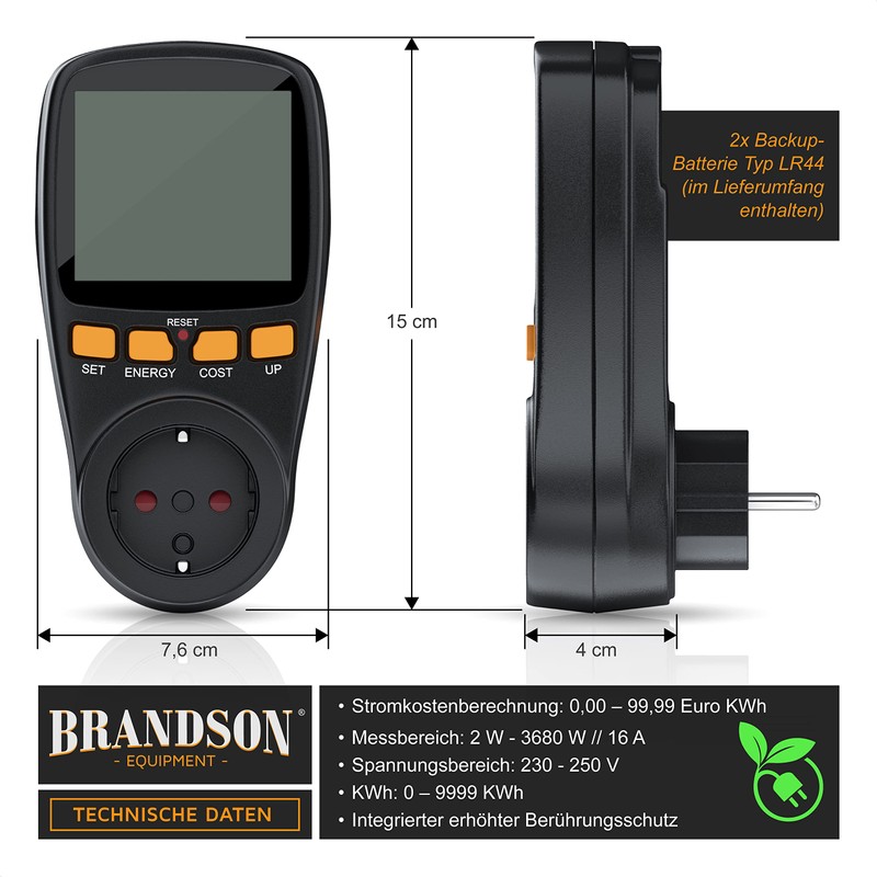 Brandson Power Consumption Meter Socket, Power Meter Socket, Energy Cost