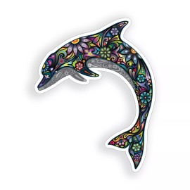Real Sticky Black Flower Dolphin Sticker Beach Ocean Sun Cup Car Vehicle Window Bumper Decal