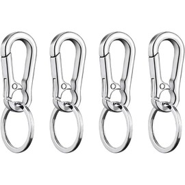 GLEAVI Llavero Mosquetón para Coche: Juego de 4 Clips de Cinturón de Aleación de Zinc, Gancho de Liberación Rápida con Anillos (Plateado)