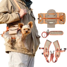 YorkieGogo Full Body Life Harness Dog Carrier Sling & Backpack | Leash & Shoulder Straps | Adjustable for Cycling & Outdoor Adventures｜Elderly or Injured Pets (Khaki, X-Small)