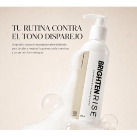 Shampoo Despigmentante - Brighten Rise 250ml. - Jabón Líquido Corporal Aclarante - Zona Íntima, Codos, Axilas, Tobillos, Cuello y Escote, Hiperpigmentaciones - Con Hidrolato de Arroz, Vitamina E, Ácido Láctico.