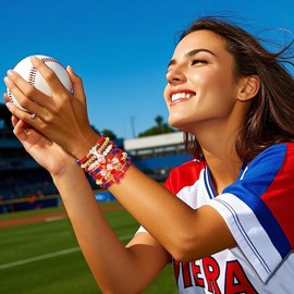 NVENF Baseball Bracelets for Women Stackable Red Blue Game Day Heishi Bracelets Preppy Friendship Sports Bracelet Softball Baseball Jewelry Accessories Party Favors Gifts (Red Blue)