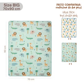 PERLETTI Traversine Letto Bambino Neonato Impermeabili Pacco Doppio - Traversa Salvaletto Telo Lavabile Resistente - Traverse Bambini Riutilizzabili Morbide (Set Azzurro + Verde, 70x90 cm)
