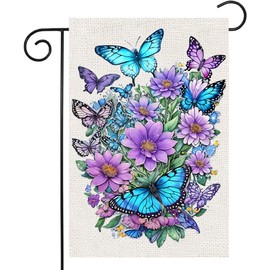 Spring Summer Garden Flag 12x18 Inch Vertical Double Sided, Butterfly Floral Flower Yard Flags for Outside Decor, Holiday Outdoor Seasonal Decorations for Home
