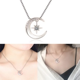 Silver Moon Star Hanged Pendant Chain Necklace Accessories for Ramadan EID Mubarak Christmas Women Gift