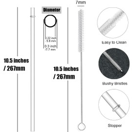 ALINK 12-Pack Reusable Hard Plastic Clear Straws, 10.5 in x 0.3 in Tumbler Straws with Cleaning Brush