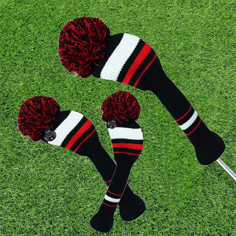 3 or 4 Pack Pom Golf Head Covers for Woods