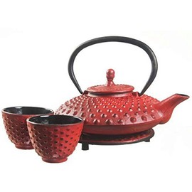 New Star International T8110 Cast Iron Mocha Tea Set with Trivet, 27 Ounce, Red