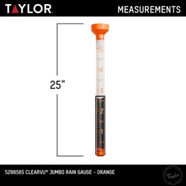 Taylor Jumbo Rain Gauge, Measure and Monitor Precipitation, Easy to Read for Backyard, Patio, Garden, and Lawn, 5-inch, Orange