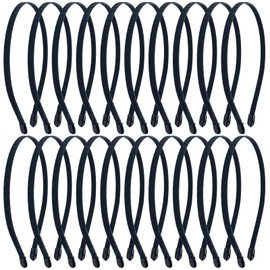 Lawie 20 Pack 7MM Satin Cloth Wrapped Fabric Covered Black Thin Metal Headbands Slim Hair Elastic Skinny Hairbands Plain Wire Crown Tiara Blank Hair Bands for Crafting DIY Accessories for Women Girls
