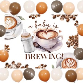 A Baby Is Brewing Coffee Party Decorations A Baby is Brewing Baby Shower Backdrop Brown Balloons for Gender Reveal Party