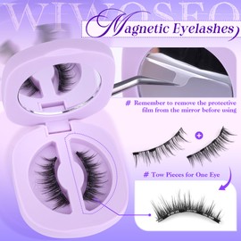 wiwoseo Magnetic Eyelashes with Applicator No Glue Needed Magnetics Eyelashes Natural Look Magnetic Lashes with Applicator pestañas magnéticas Reusable Magnetics Eyelashes without Eyeliner