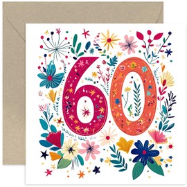 Special 60th Birthday Card for Woman - Beautiful and Joyful Floral Artwork for Her - Adult Milestone Age Colourful Design for Daughter, Granddaughter, Niece - Blank Design with Envelope