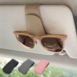Ompellus Magnetic Leather Sunglass Holder, Eyeglass Hanger Clip for Car Sun Visor, Suitable for Different Size Eyeglasses (Beige)