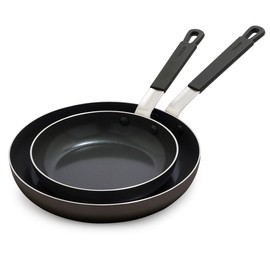 GreenPan x Bobby Flay 8” and 10” Frying Pan Skillet Set, Professional Grade Aluminum, PFAS & PFOA-Free Ceramic Nonstick, Induction Suitable, Stay-Cool Silicone Handle, Dishwasher & Oven Safe, Black