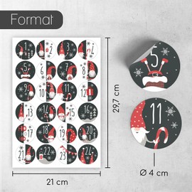 24 Advent Calendar Number Stickers Christmas Gnome Motif I Diameter 4 cm I DIY Sticker Set I Christmas Stickers Gift Stickers for Children I dv_990