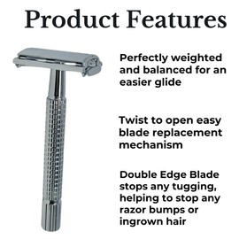 GENTS Long Handle Classic Double Edge Safety Razor - Butterfly Open Razor 10 Stainless Steel Double Edge Blade Refills - Close, Clean Shaving Razor for Men